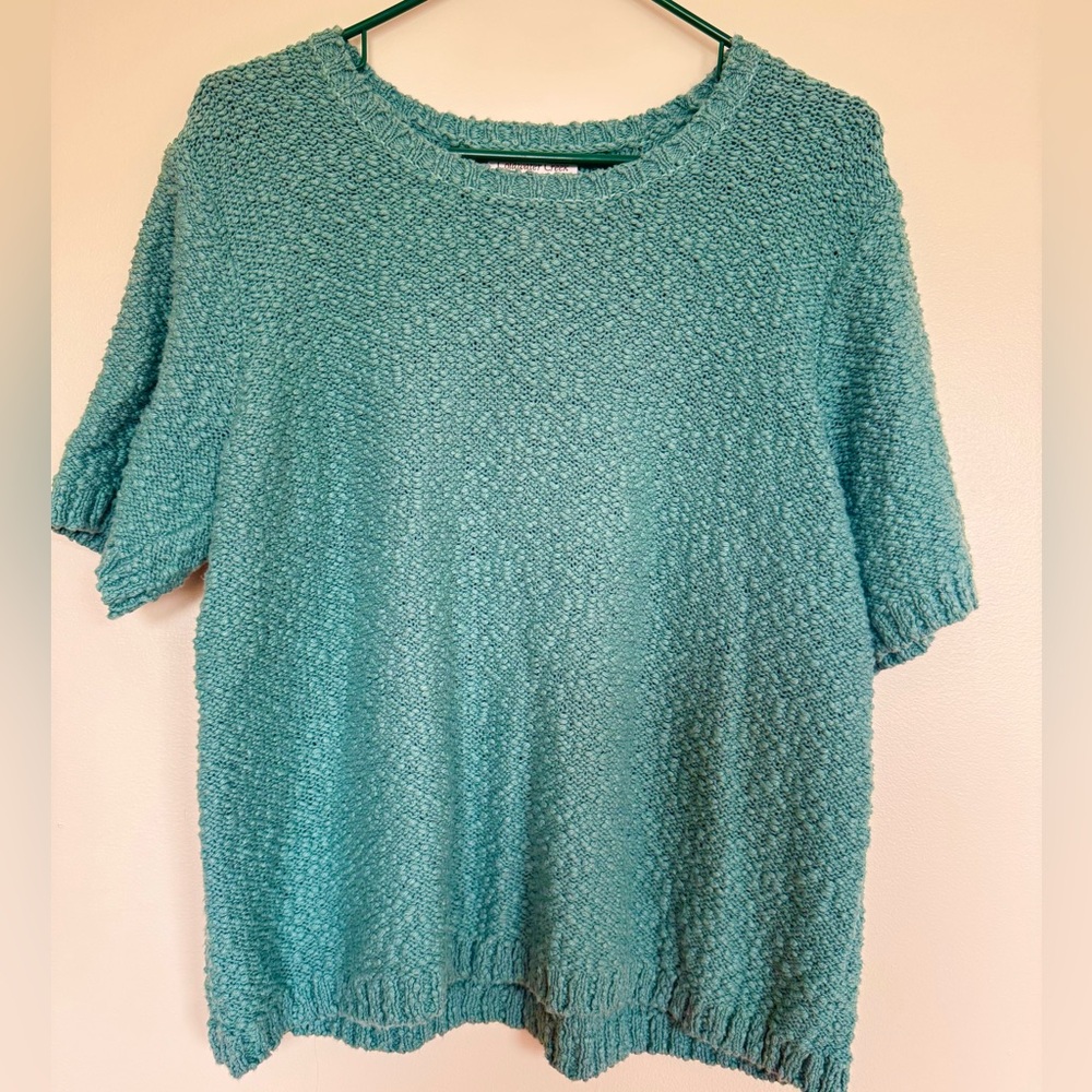 Coldwater Creek Women's Garden Green Textured Short Sleeve Sweater Sz XLP EUC